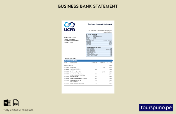 listo para imprimir extracto de empresa bancaria UCPB plantilla en formato Word 